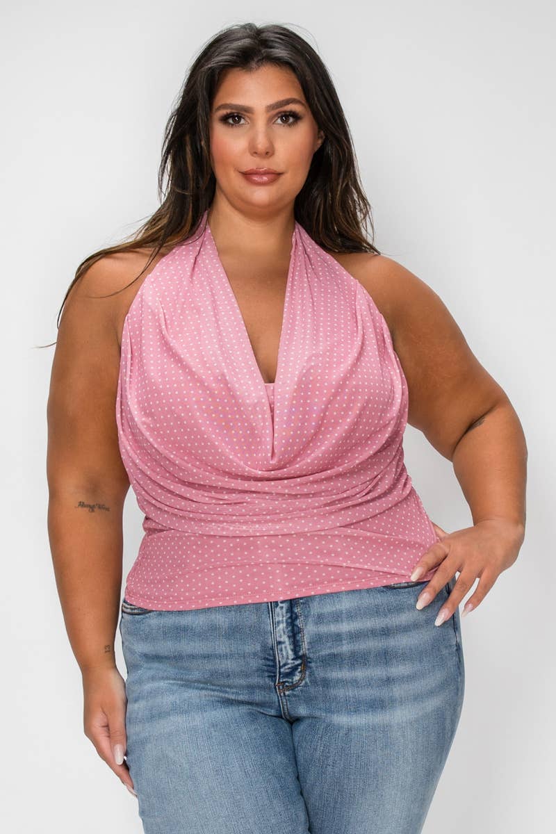 Mesh Polka Dot Print HalterTop