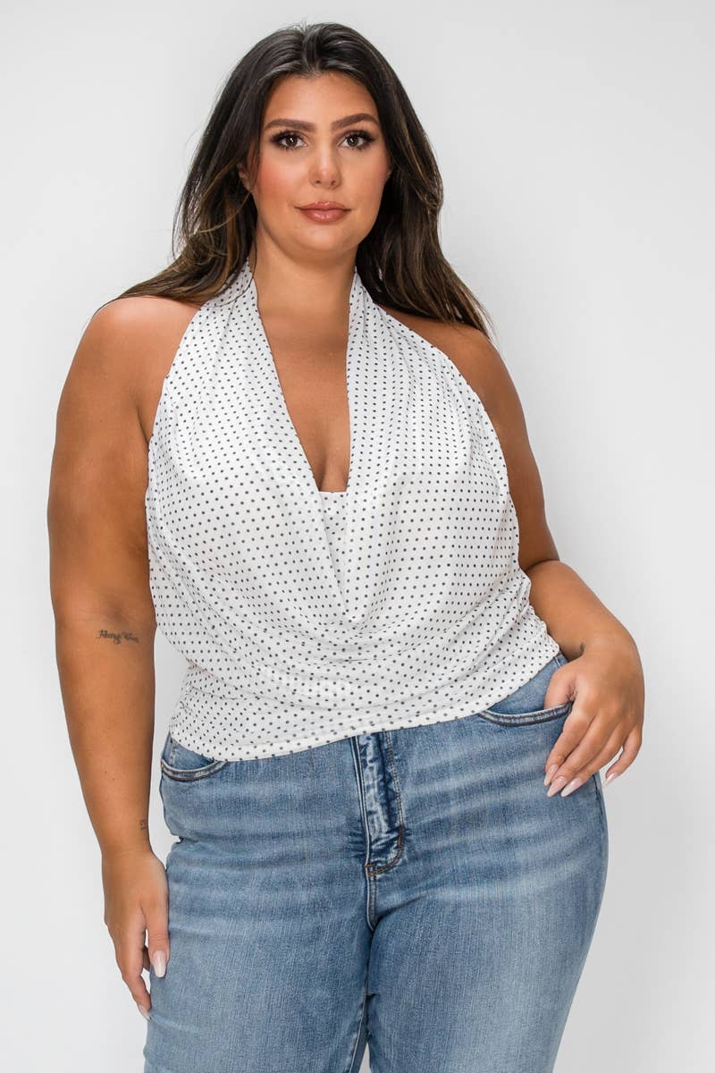 Mesh Polka Dot Print HalterTop