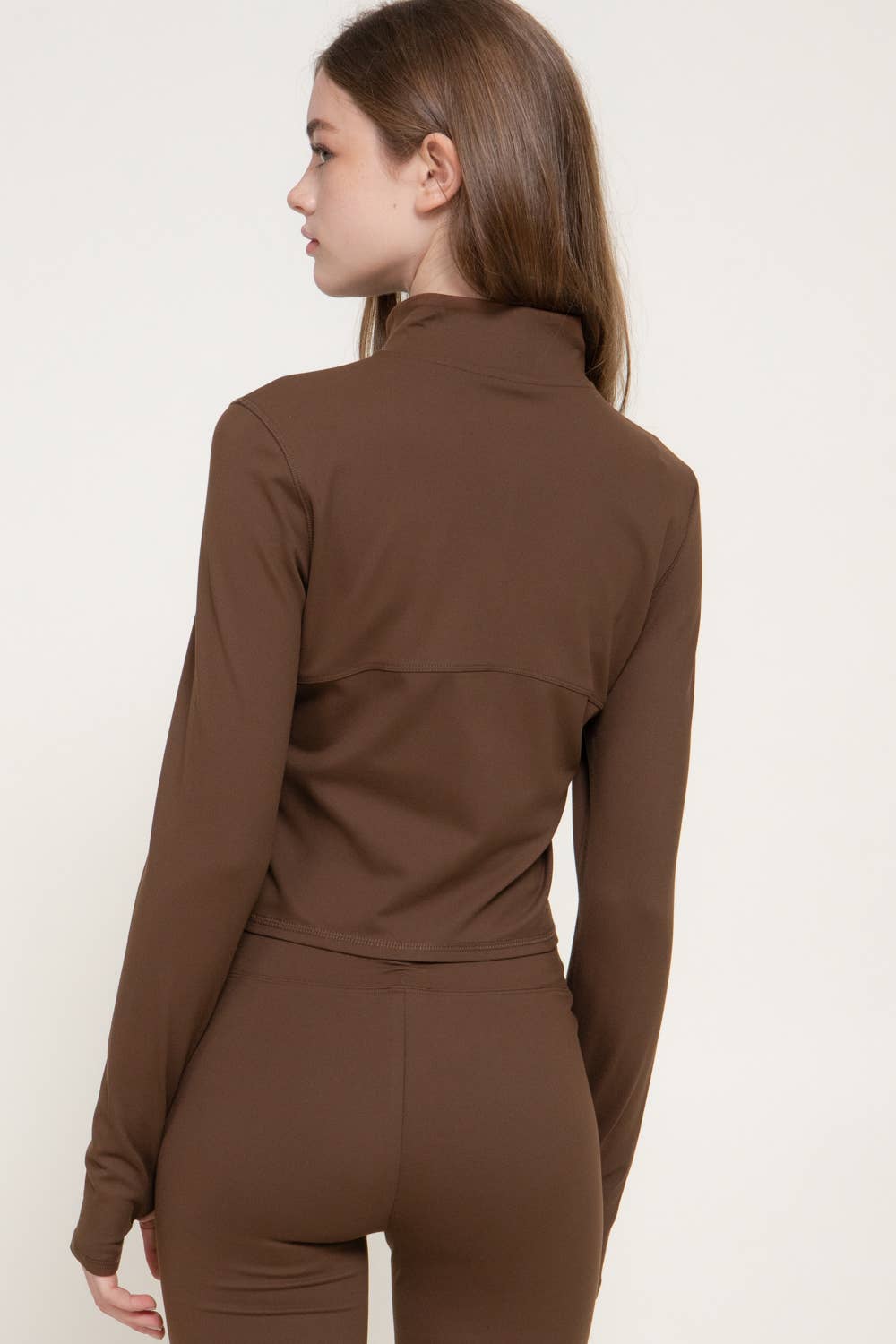Long Sleeve Mock Neck Corset Workout Jacket with Thumb Holes