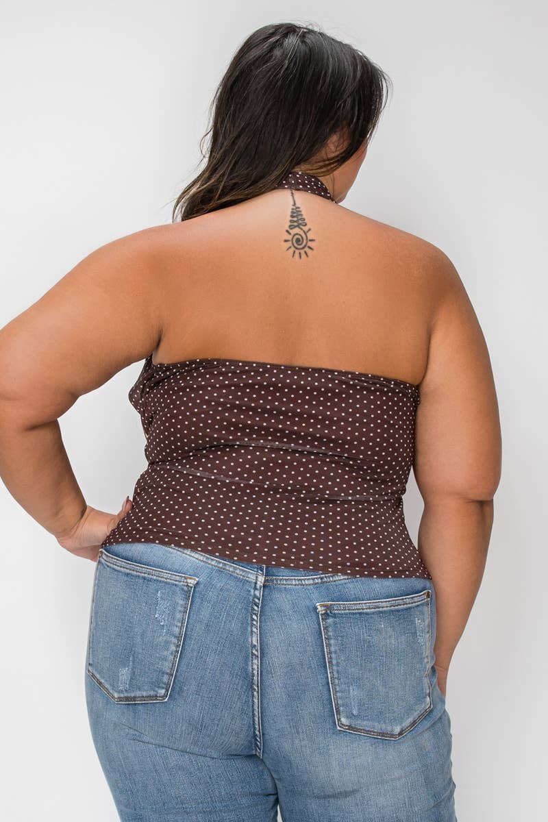 Mesh Polka Dot Print HalterTop