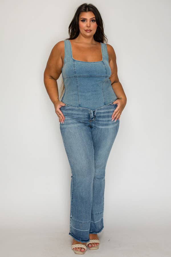 Denim Crop Back Smocking Tank Top