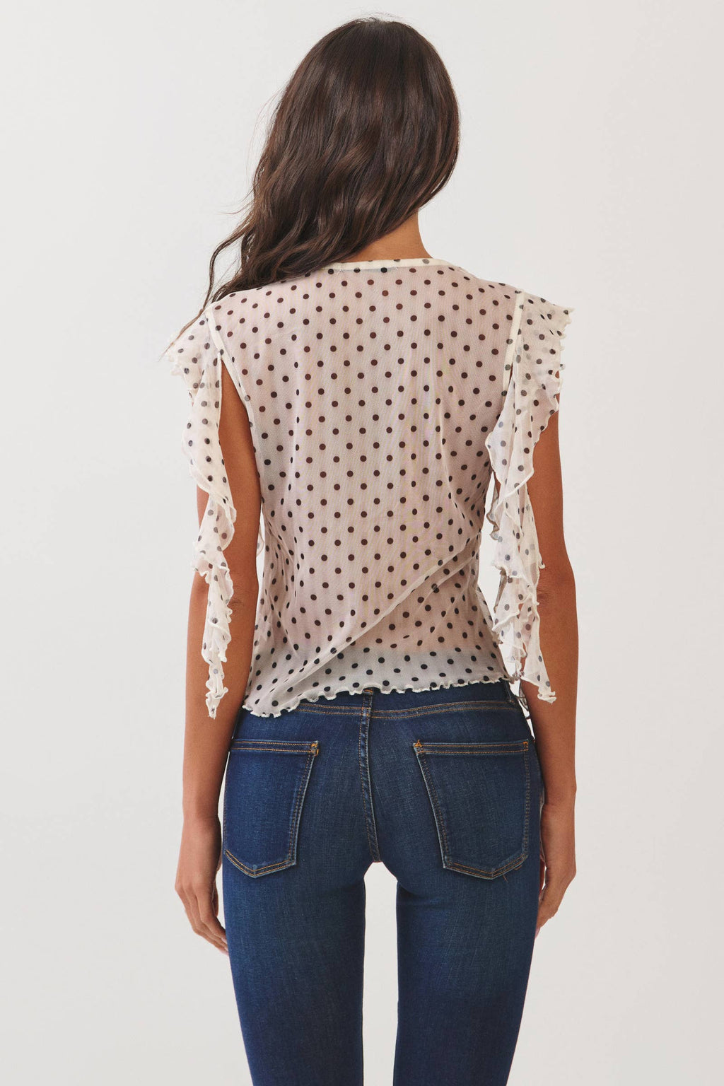 LK57549P - V NECK W/LACE TRIM AND RUFFLE TANK TOP