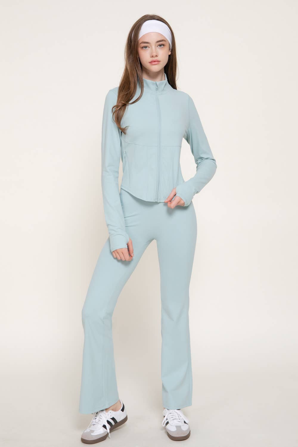 Long Sleeve Mock Neck Corset Workout Jacket with Thumb Holes