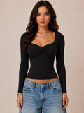 JT56670L - SWEETHEART NECK W/RUCHED LONG SLEEVE TOP