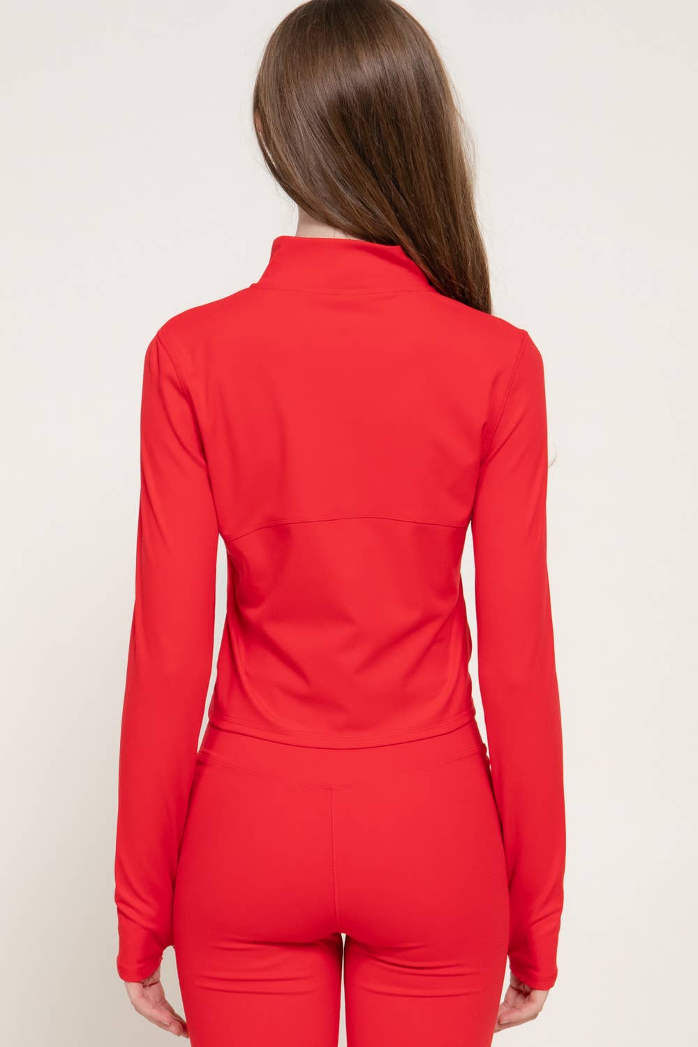 Long Sleeve Mock Neck Corset Workout Jacket with Thumb Holes