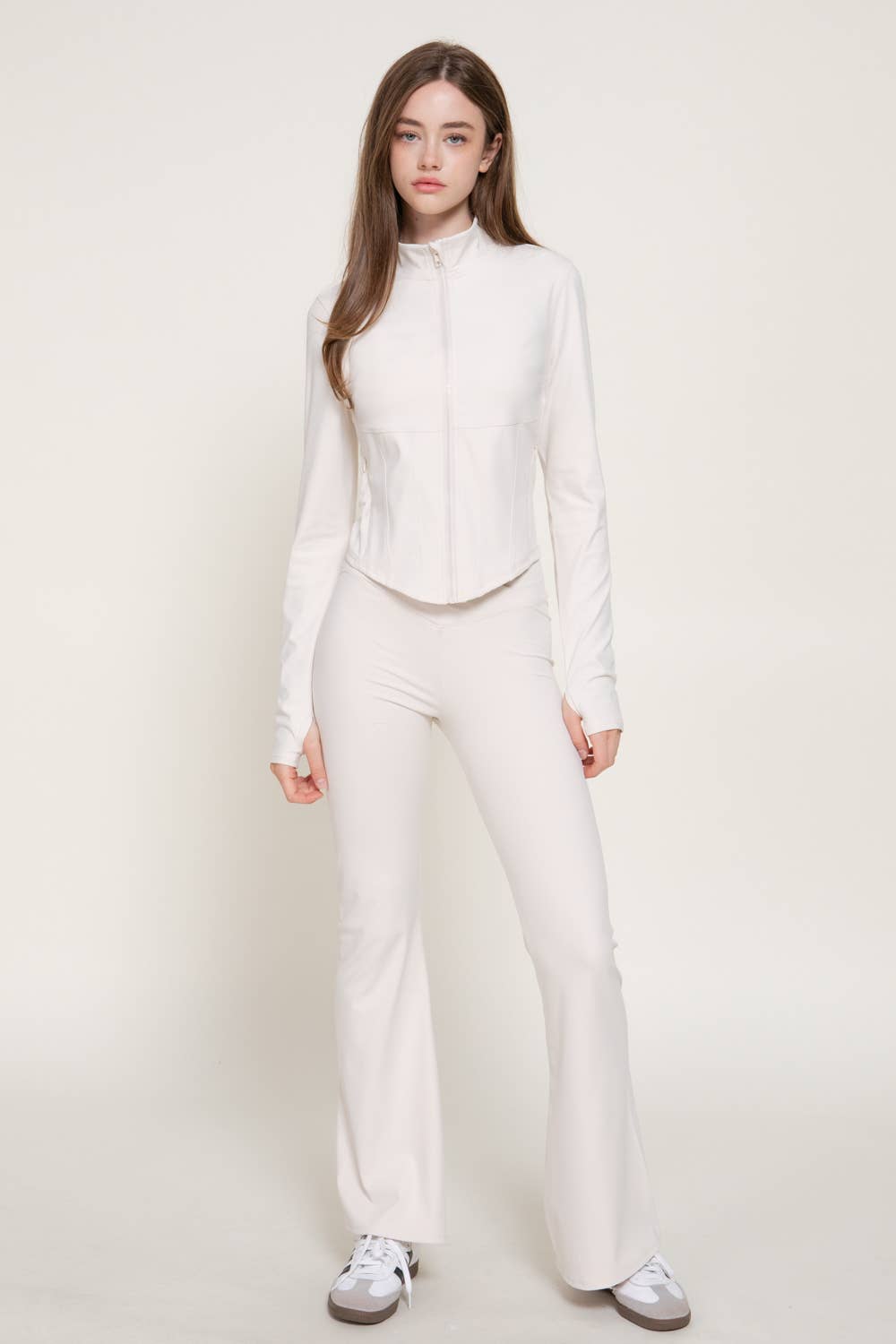 Long Sleeve Mock Neck Corset Workout Jacket with Thumb Holes