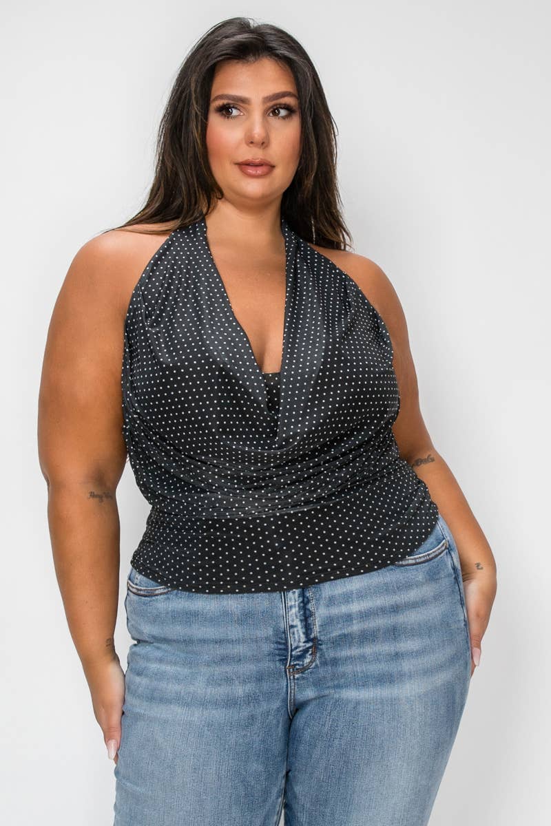 Mesh Polka Dot Print HalterTop