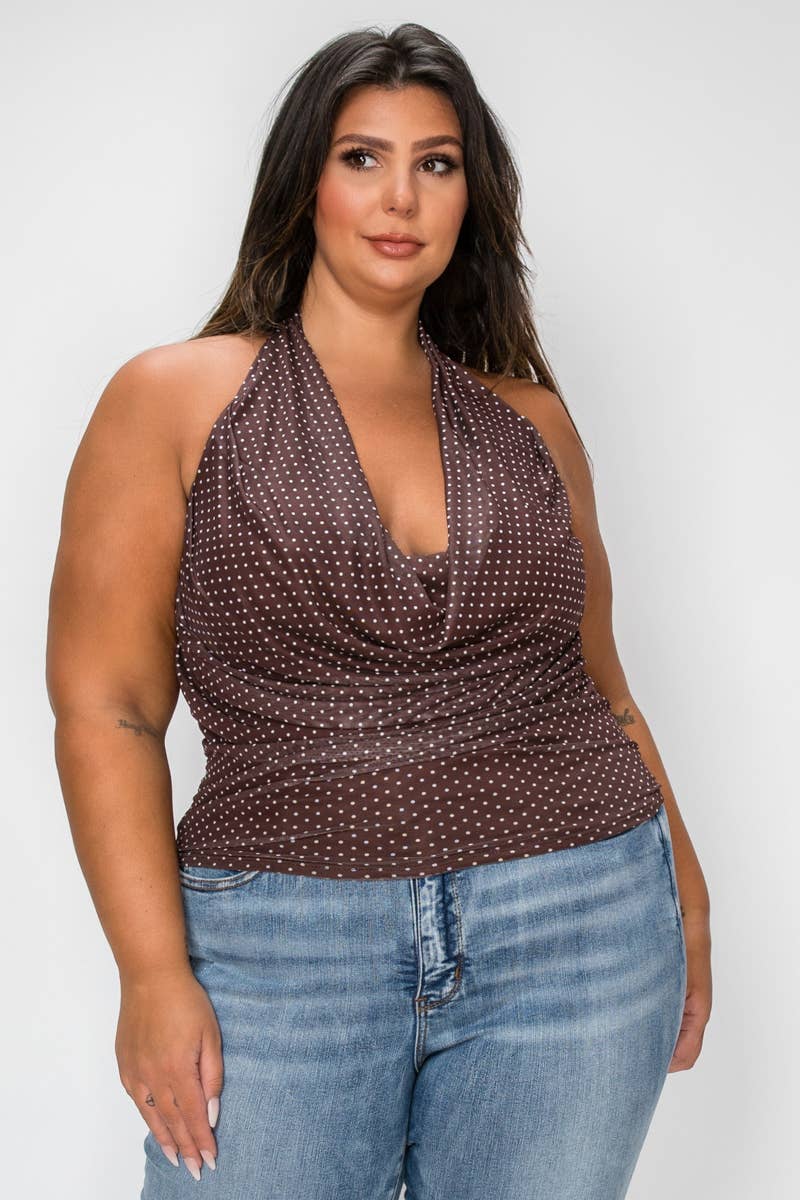Mesh Polka Dot Print HalterTop