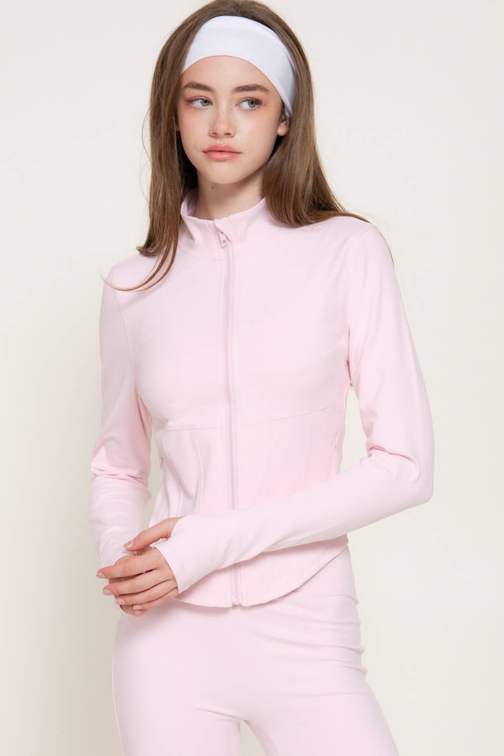 Long Sleeve Mock Neck Corset Workout Jacket with Thumb Holes