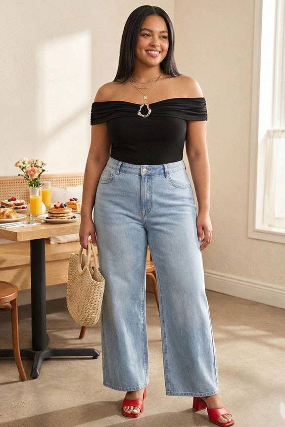 Plus Size Off-Shoulder ITY Top with Metal Accent 3