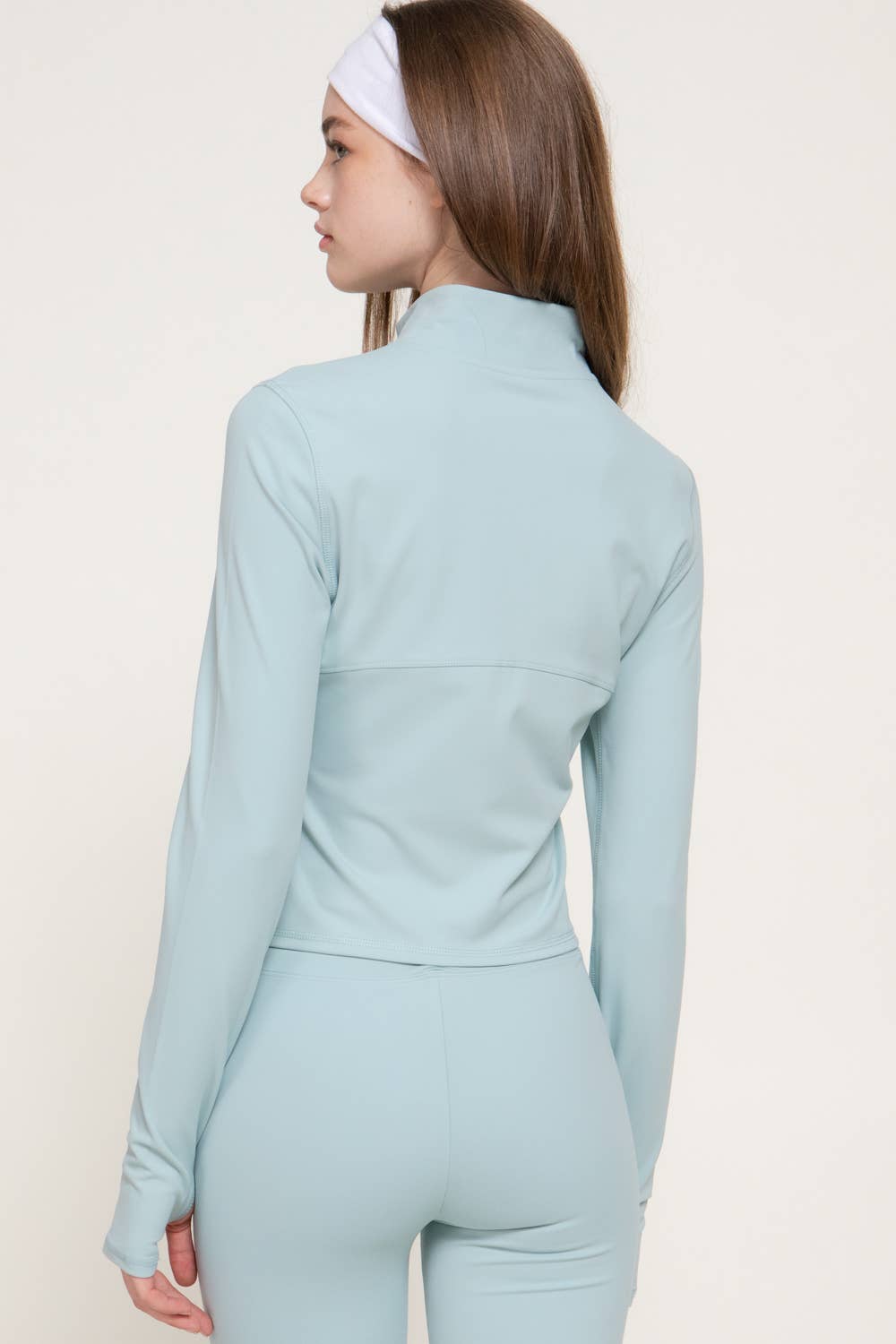 Long Sleeve Mock Neck Corset Workout Jacket with Thumb Holes