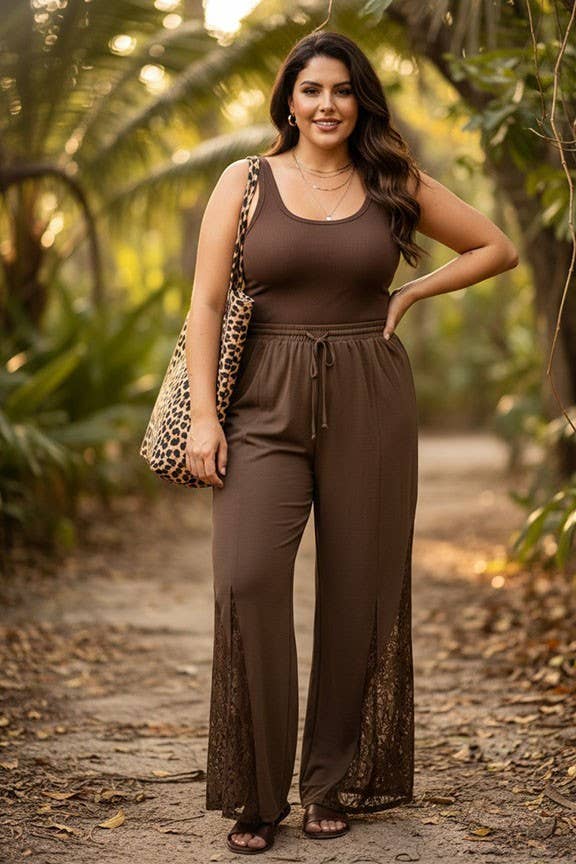 Plus Lace Panel Wide-Leg Pants 3