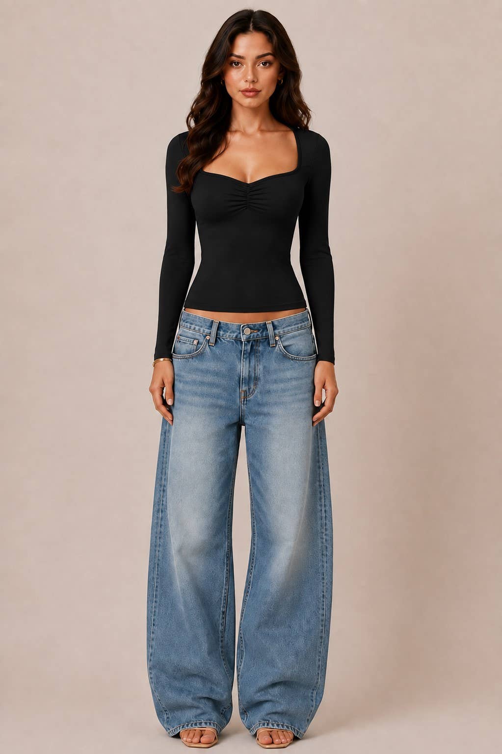 JT56670L - SWEETHEART NECK W/RUCHED LONG SLEEVE TOP