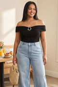 Plus Size Off-Shoulder ITY Top with Metal Accent 3