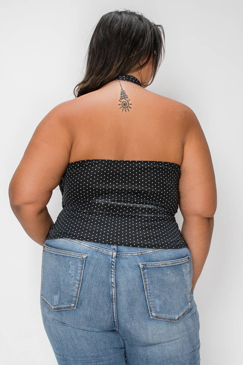 Mesh Polka Dot Print HalterTop