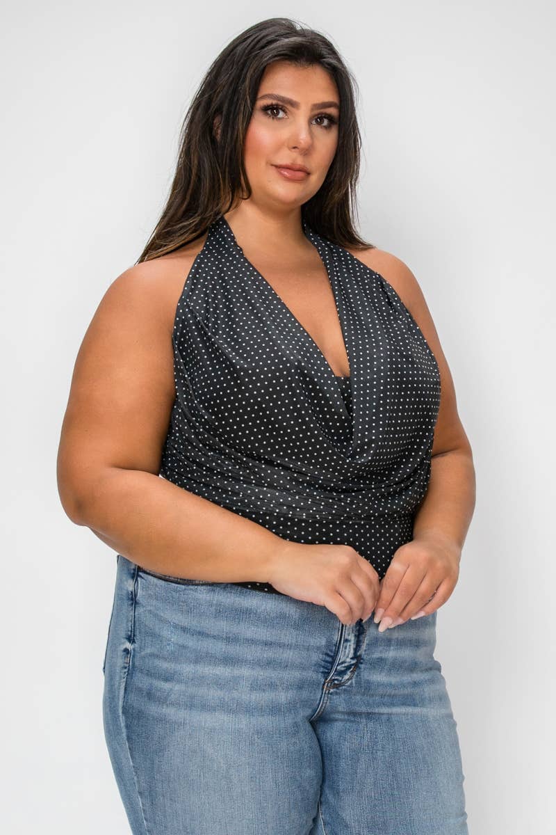 Mesh Polka Dot Print HalterTop