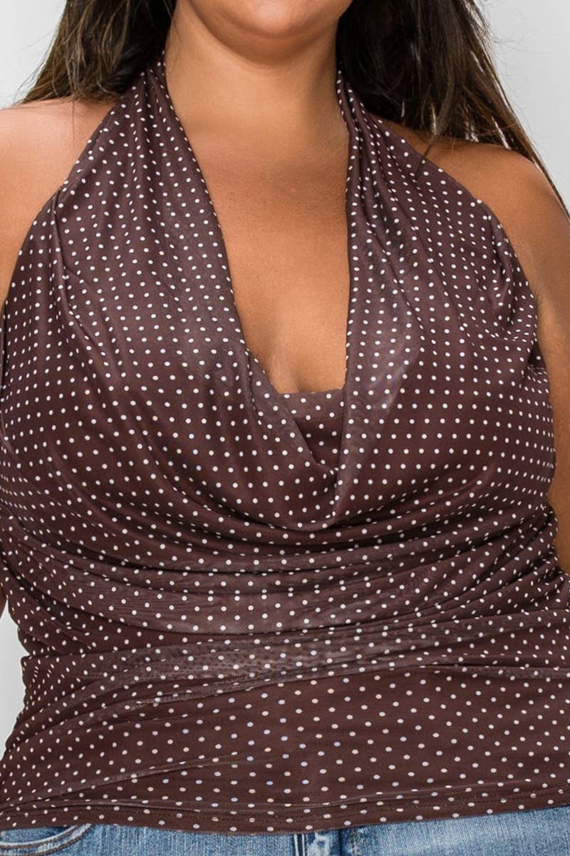 Mesh Polka Dot Print HalterTop