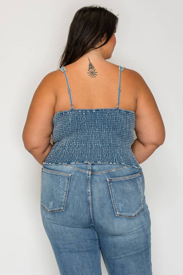Denim Crop Back Smocking Tank Top
