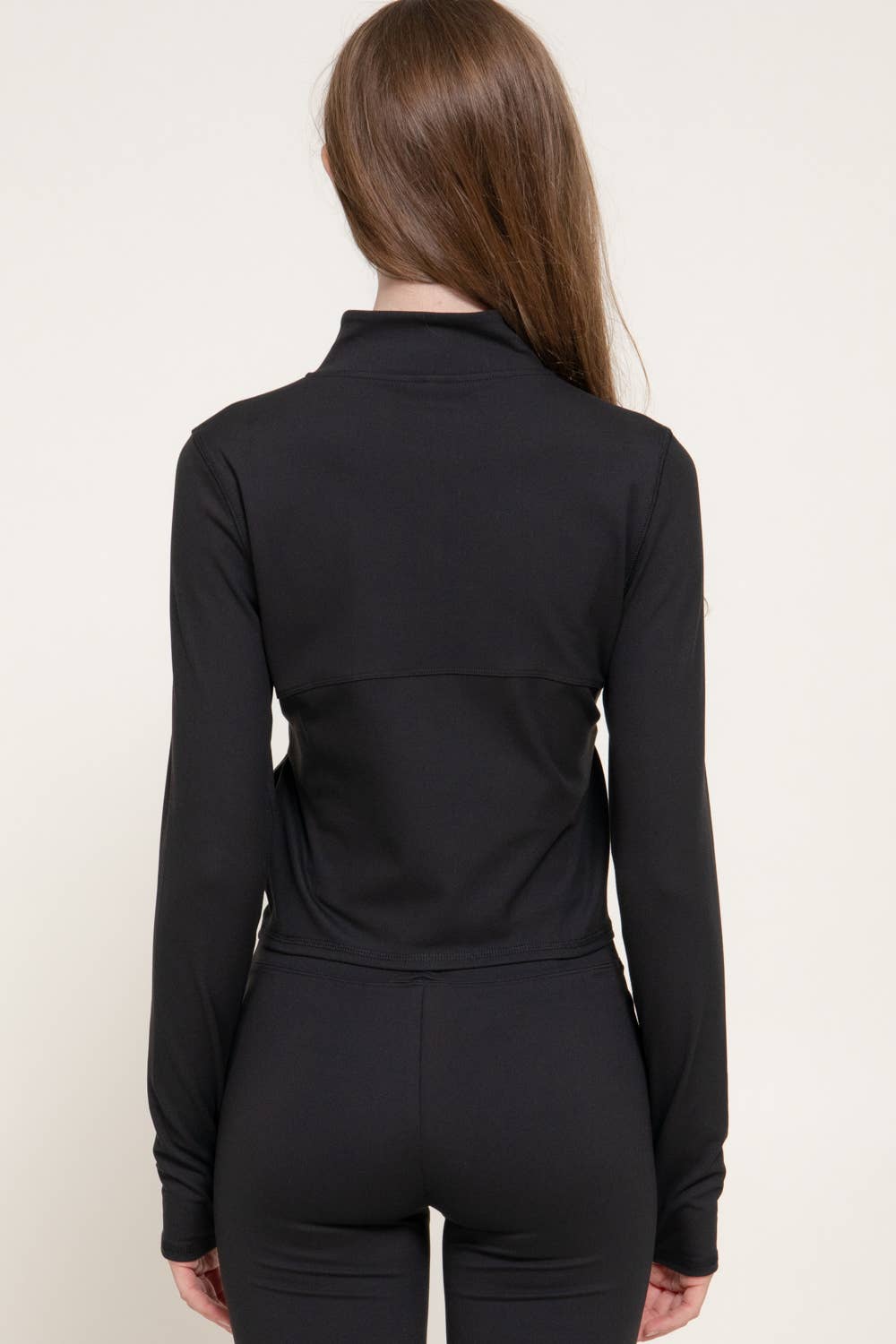 Long Sleeve Mock Neck Corset Workout Jacket with Thumb Holes